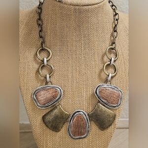 VINTAGE VCLM BRASS COPPER SILVER METAL ARTSY GEOMETRICAL NECKLACE